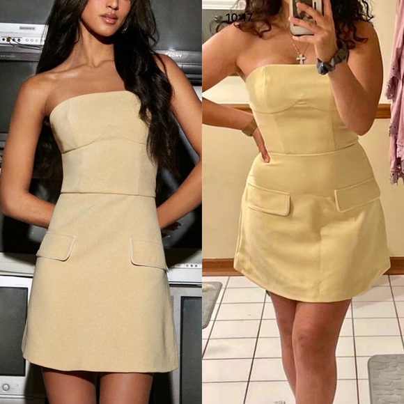 Dresses & Skirts - Pastel muted yellow structured Flap Detail Zip Back Tube strapless mini Dress